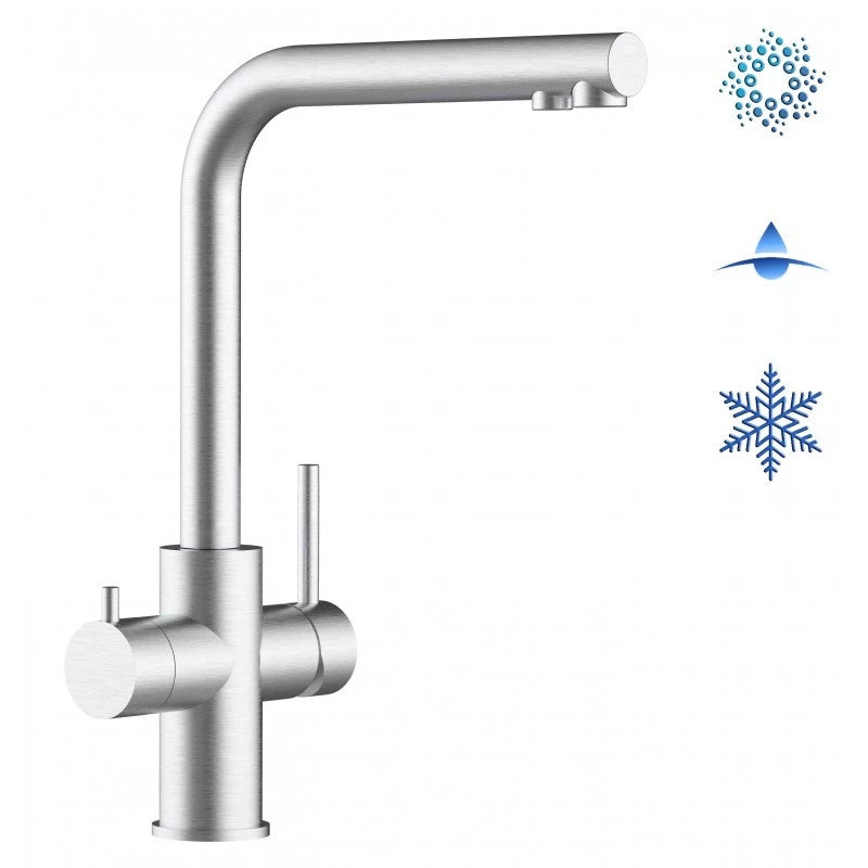 Vizio 5 Wege Wasserhahn Küchenarmatur, Edelstahl Massiv mit 360° schwenkbarem L-Auslauf, Gebürstet