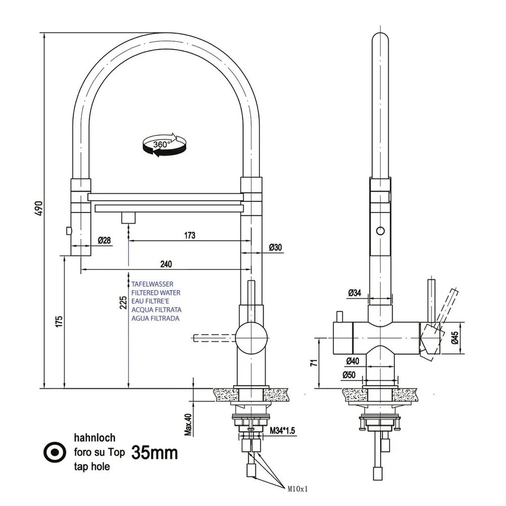Vizio 3 Wege Edelstahl Armatur Hochglanz / Schwarz - UrQuelle