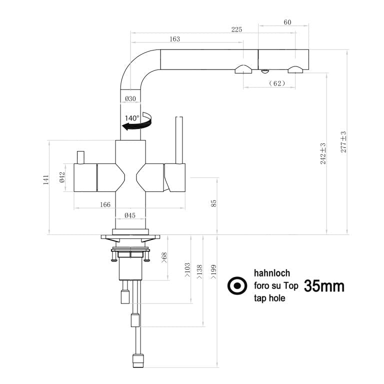 Vizio 3 Wege, mit ausziehbarer Brause, matt gebürstet - UrQuelle®