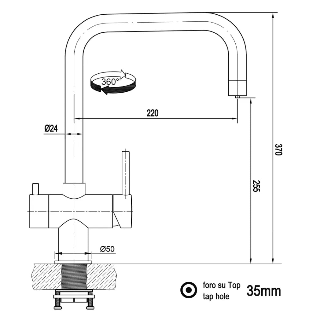 Vizio 3 Wege Wasserhahn Küchenarmatur, Edelstahl Massiv mit 360° schwenkbarem N - Auslauf, Hochglanz Poliert - UrQuelle