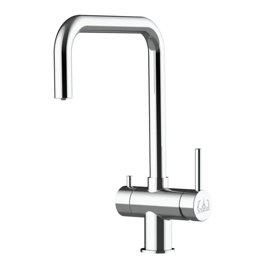 Vizio 3 Wege Wasserhahn Küchenarmatur, Edelstahl Massiv mit 360° schwenkbarem N - Auslauf, Hochglanz Poliert - UrQuelle