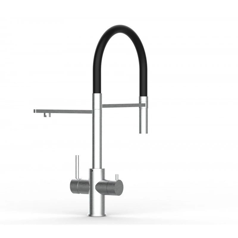 Vizio 5 Wege Wasserhahn Küchenarmatur, Edelstahl Massiv mit 360° schwenkbarem Auslauf, abnehmbare 2 strahl Handbrause, Gebürstet / Schwarz - UrQuelle®