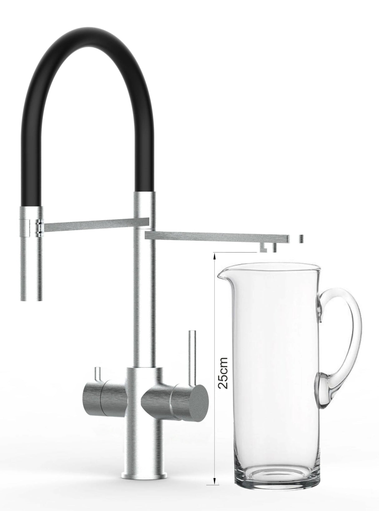 Vizio 5 Wege Wasserhahn Küchenarmatur, Edelstahl Massiv mit 360° schwenkbarem Auslauf, abnehmbare 2 strahl Handbrause, Gebürstet / Schwarz - UrQuelle®