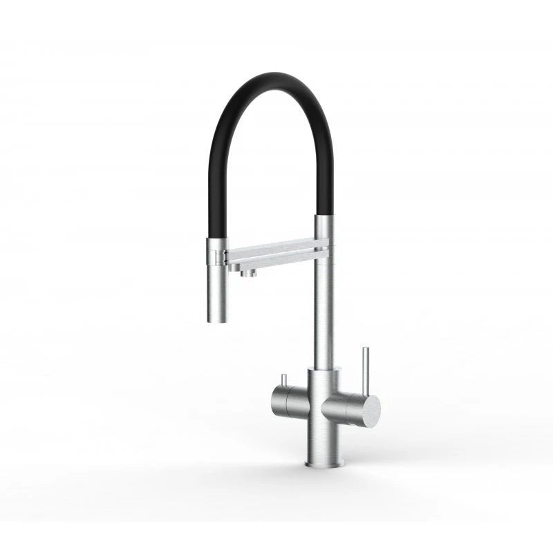 Vizio 5 Wege Wasserhahn Küchenarmatur, Edelstahl Massiv mit 360° schwenkbarem Auslauf, abnehmbare 2 strahl Handbrause, Gebürstet / Schwarz - UrQuelle®