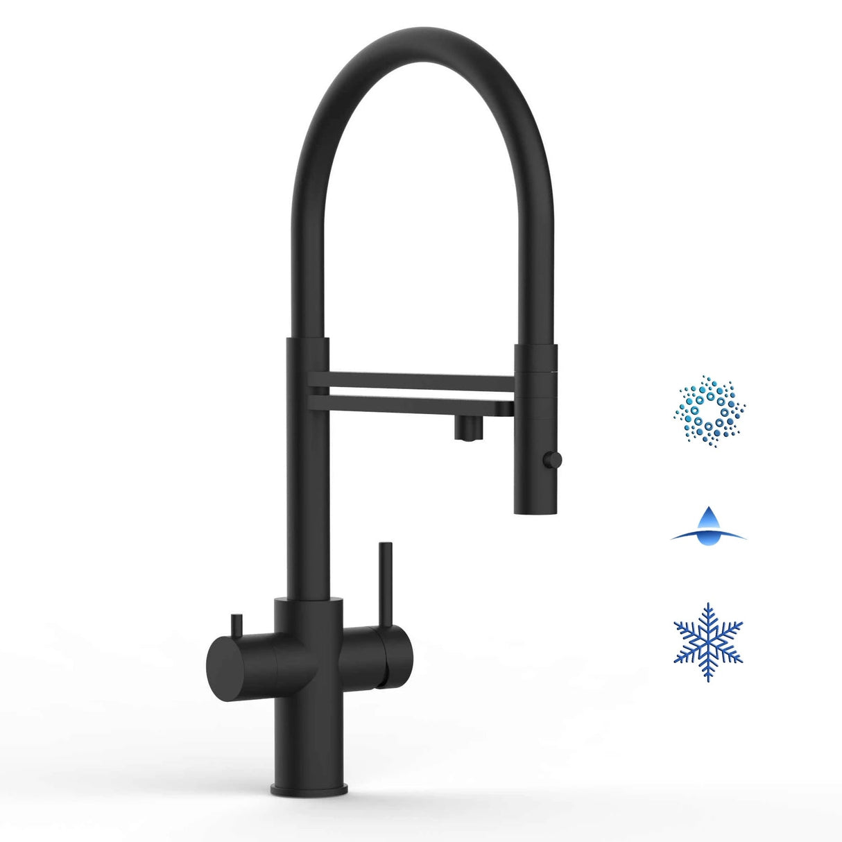 Vizio 5 Wege Wasserhahn Küchenarmatur, Edelstahl Massiv mit 360° schwenkbarem Auslauf, abnehmbare 2 strahl Handbrause, PVD Schwarz Matt - UrQuelle®