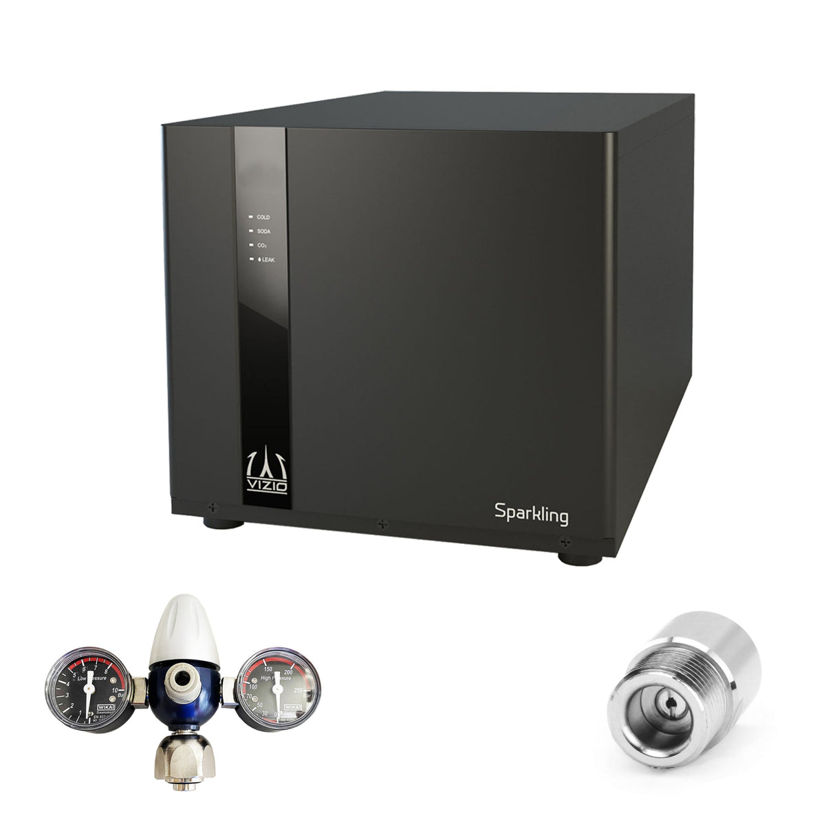 Vizio KIT Sprudelmaschine, CO2 Karbonator zur Erzeugung von frischem Sprudelwasser sowie kühles und temperiertes Tafelwasser – Adapter 425gr Flaschen auf Profi CO2 Druckminderer – CO2 DRUCKMINDERER für GROSSE CO2 Flaschen ab 1KG aufwärts - UrQuelle®