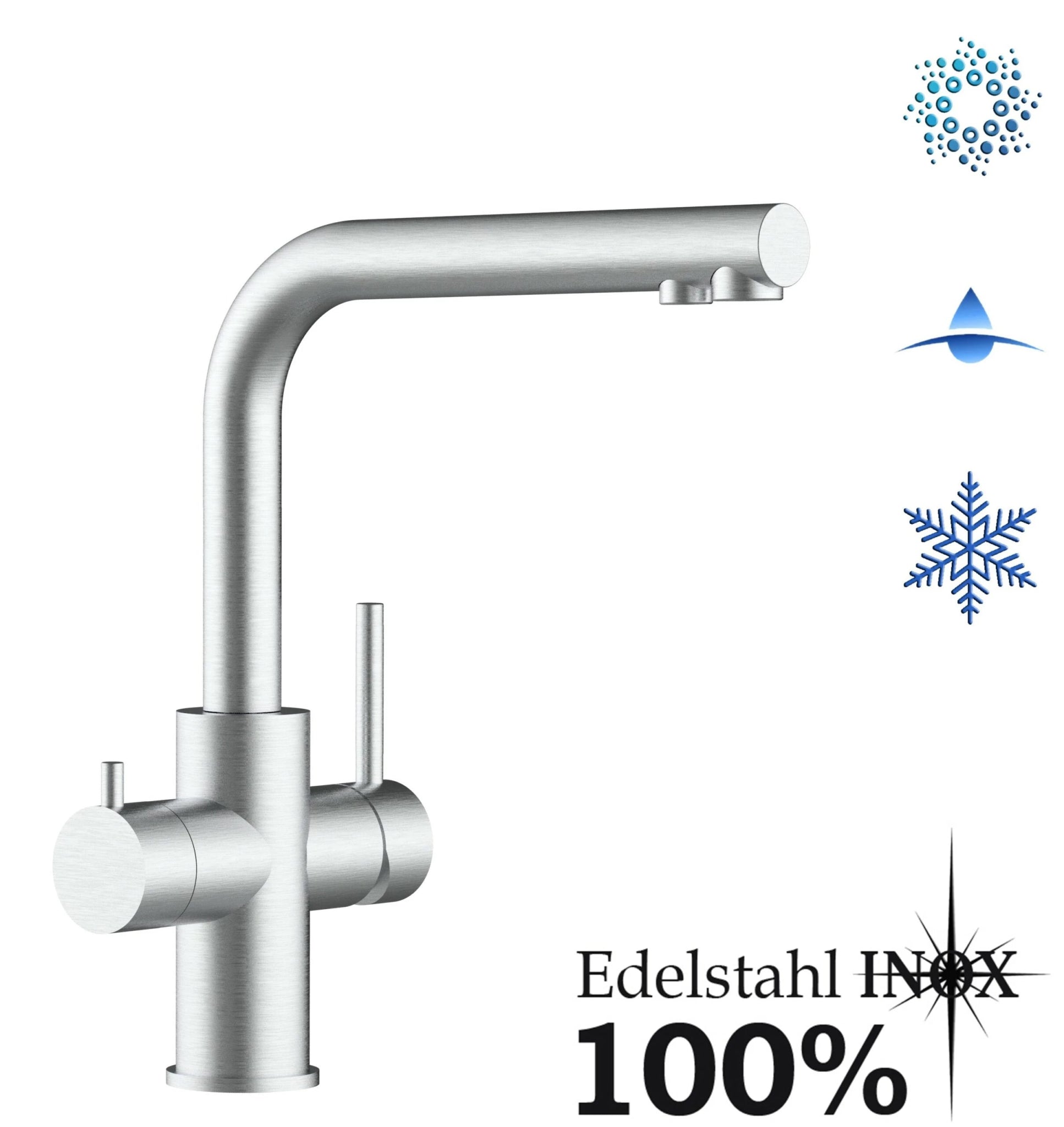 Vizio Kurzversion - 5 Wege Wasserhahn Küchenarmatur, Edelstahl Massiv mit 360° schwenkbarem L - Auslauf , Gebürstet - UrQuelle®