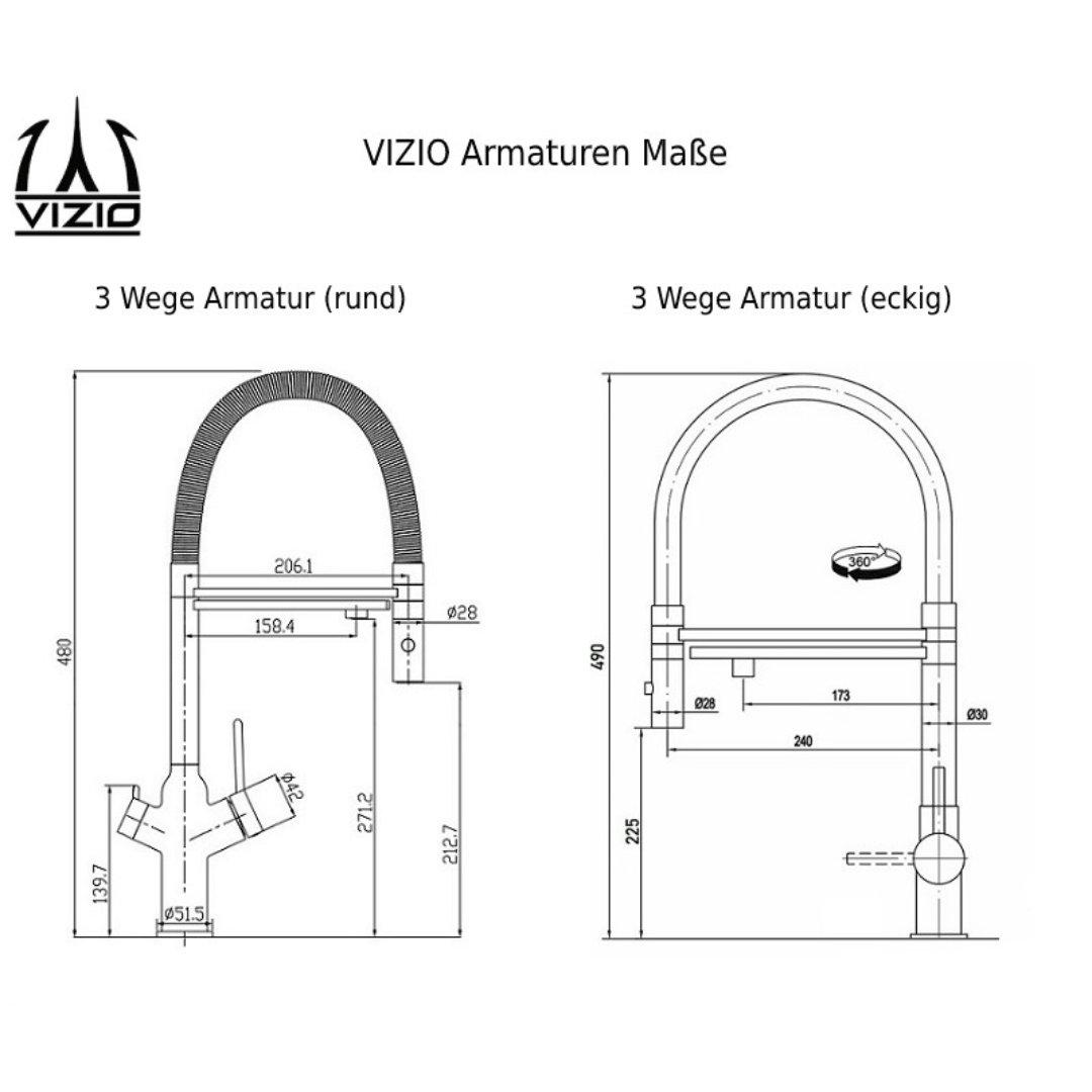 Vizio 3-Wege-Brause-Armatur Edelstahl gebürstet weiß - UrQuelle® Diamant
