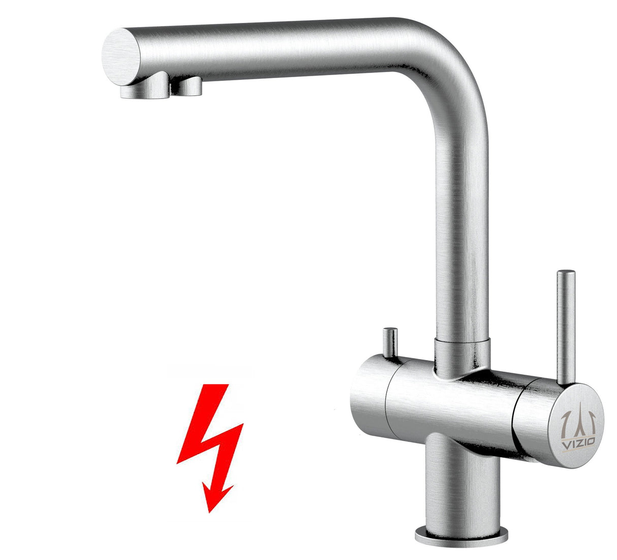 Vizio Niederdruck 3 Wege Wasserhahn Küchenarmatur, Edelstahl Massiv, 360° schwenkbarem L-Auslauf, Gebürstet