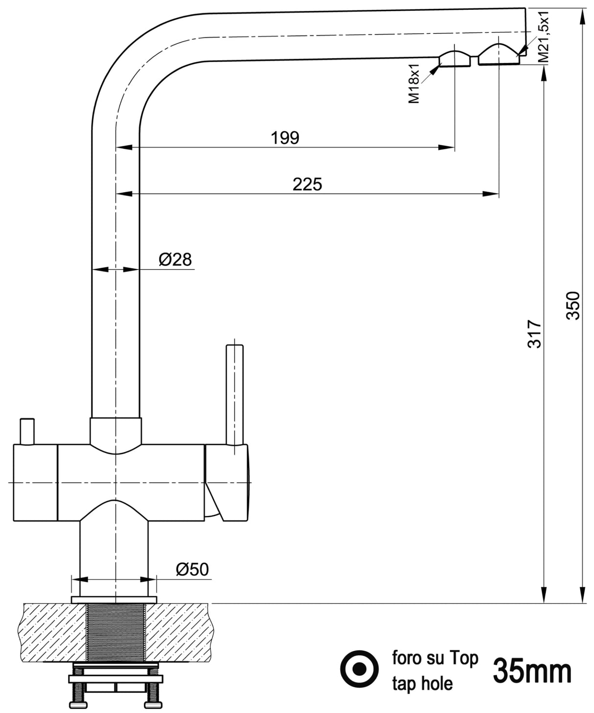 NIEDERDRUCK 3 Wege Wasserhahn Küchenarmatur, Edelstahl Massiv, 360° schwenkbarem L - Auslauf, Edelstahl Gebürstet - UrQuelle