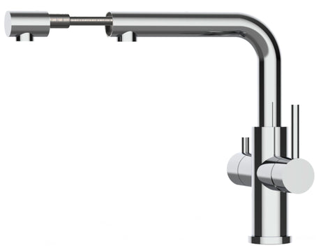Vizio 3 Wege Edelstahl Armatur, mit ausziehbarer Brause, hochglanz - UrQuelle®