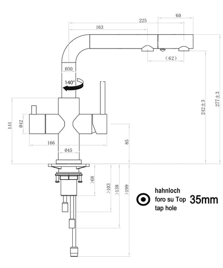 Vizio 3 Wege Edelstahl Armatur, mit ausziehbarer Brause, hochglanz - UrQuelle®