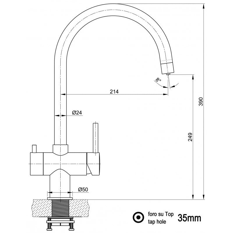 Vizio 3 Wege Edelstahl Armatur, U - Auslauf, Hochglanz poliert - UrQuelle®