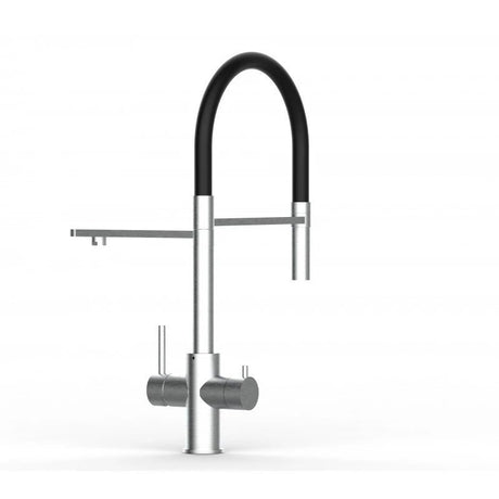 Vizio 5 Wege Wasserhahn Küchenarmatur, Edelstahl Massiv mit 360° schwenkbarem Auslauf, abnehmbare 2 strahl Handbrause, Gebürstet / Schwarz - UrQuelle®