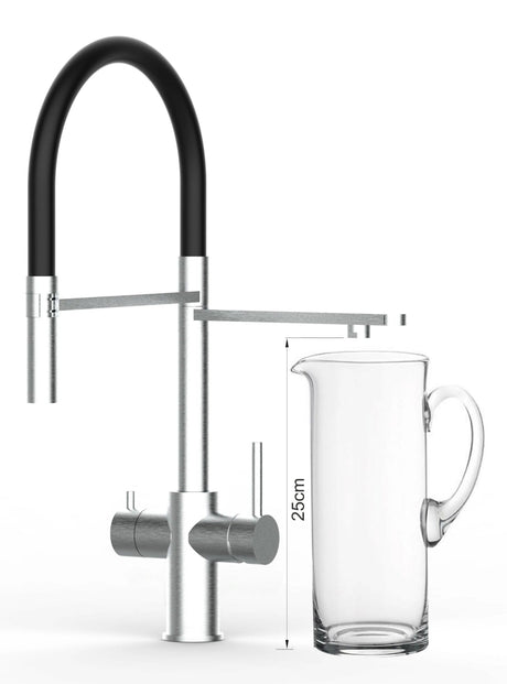 Vizio 5 Wege Wasserhahn Küchenarmatur, Edelstahl Massiv mit 360° schwenkbarem Auslauf, abnehmbare 2 strahl Handbrause, Gebürstet / Schwarz - UrQuelle®