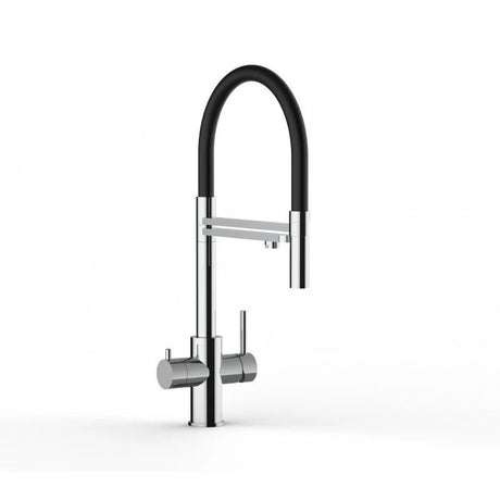 Vizio 5 Wege Wasserhahn Küchenarmatur, Edelstahl Massiv mit 360° schwenkbarem Auslauf, abnehmbare 2 strahl Handbrause, Hochglanz / Schwarz - UrQuelle®