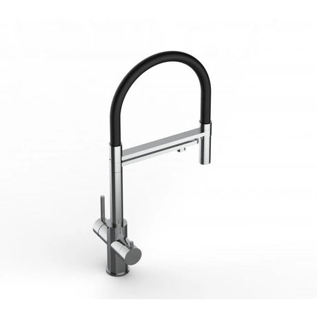 Vizio 5 Wege Wasserhahn Küchenarmatur, Edelstahl Massiv mit 360° schwenkbarem Auslauf, abnehmbare 2 strahl Handbrause, Hochglanz / Schwarz - UrQuelle®