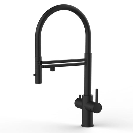 Vizio 5 Wege Wasserhahn Küchenarmatur, Edelstahl Massiv mit 360° schwenkbarem Auslauf, abnehmbare 2 strahl Handbrause, PVD Schwarz Matt - UrQuelle®