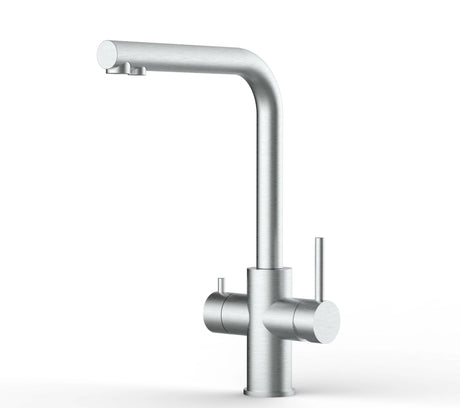 Vizio 5 Wege Wasserhahn Küchenarmatur, Edelstahl Massiv mit 360° schwenkbarem L - Auslauf, Gebürstet - UrQuelle®