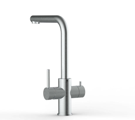 Vizio 5 Wege Wasserhahn Küchenarmatur, Edelstahl Massiv mit 360° schwenkbarem L - Auslauf, Gebürstet - UrQuelle®