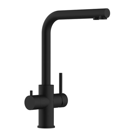 Vizio 5 Wege Wasserhahn Küchenarmatur, Edelstahl Massiv mit 360° schwenkbarem L - Auslauf, PVD Schwarz Matt - UrQuelle®
