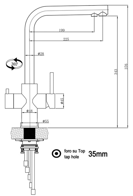 Vizio 5 Wege Wasserhahn Küchenarmatur, Edelstahl Massiv mit 360° schwenkbarem L - Auslauf, PVD Schwarz Matt - UrQuelle®
