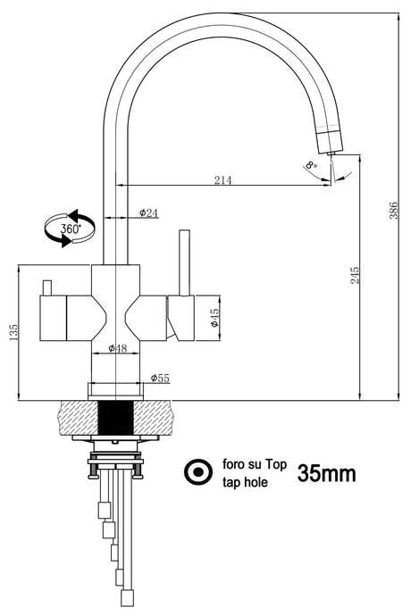 Vizio 5 Wege Wasserhahn Küchenarmatur, Edelstahl Massiv mit 360° schwenkbarem U - Auslauf, PVD Schwarz Matt - UrQuelle®