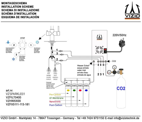 Vizio KIT Sprudelmaschine, CO2 Karbonator zur Erzeugung von frischem Sprudelwasser sowie kühles und temperiertes Tafelwasser – Adapter 425gr Flaschen auf Profi CO2 Druckminderer – CO2 DRUCKMINDERER für GROSSE CO2 Flaschen ab 1KG aufwärts - UrQuelle®