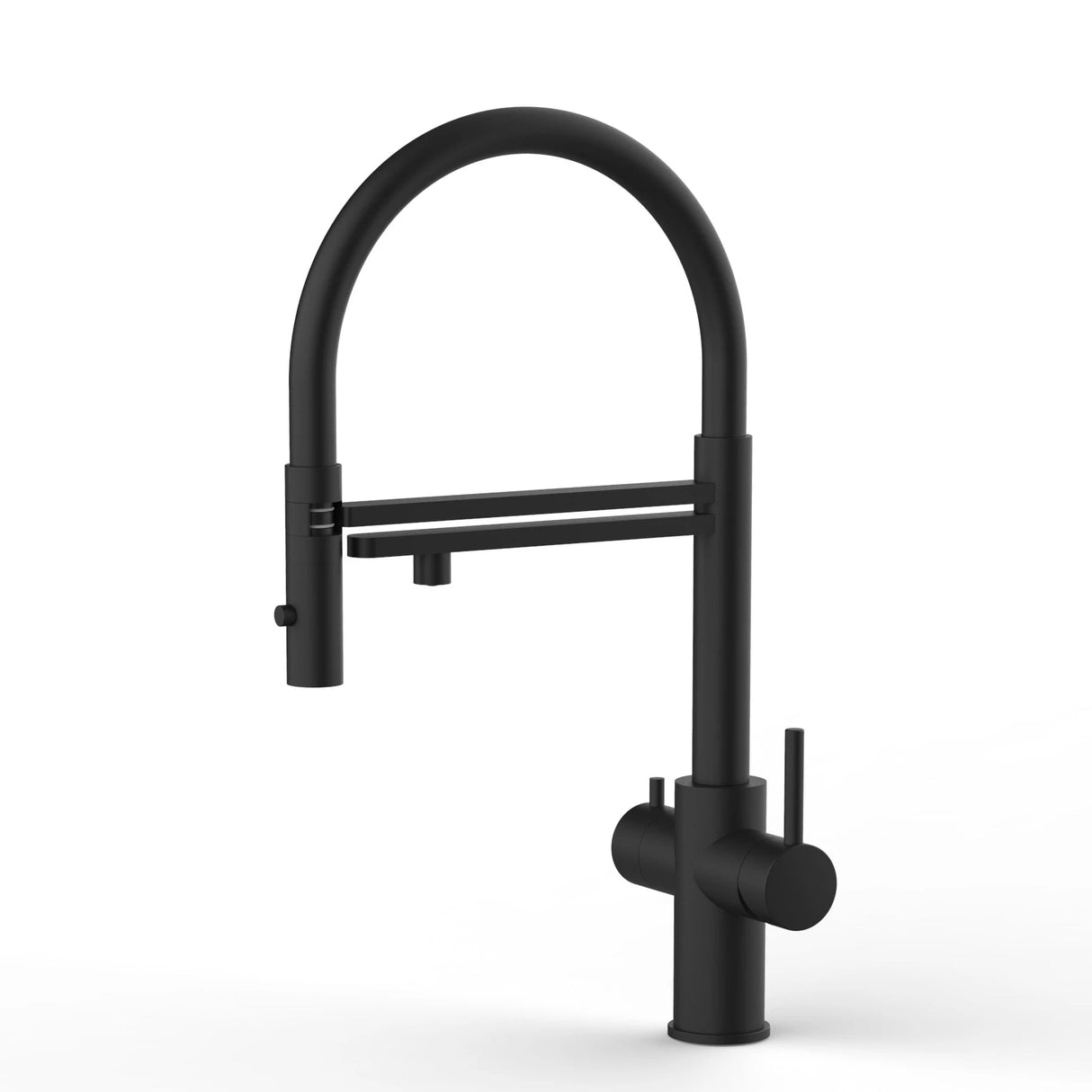 Vizio Kurzversion 47 cm - 5 Wege Wasserhahn Küchenarmatur, Edelstahl Massiv mit 360° schwenkbarem Auslauf, abnehmbare 2 strahl Handbrause, PVD Schwarz Matt - UrQuelle®