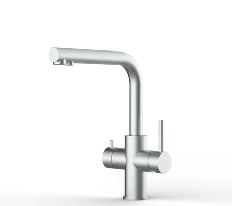 Vizio Kurzversion - 5 Wege Wasserhahn Küchenarmatur, Edelstahl Massiv mit 360° schwenkbarem L - Auslauf , Gebürstet - UrQuelle®
