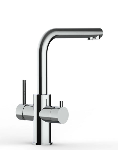 Vizio Kurzversion - 5 Wege Wasserhahn Küchenarmatur, Edelstahl Massiv mit 360° schwenkbarem L - Auslauf , Hochglanz Poliert - UrQuelle®