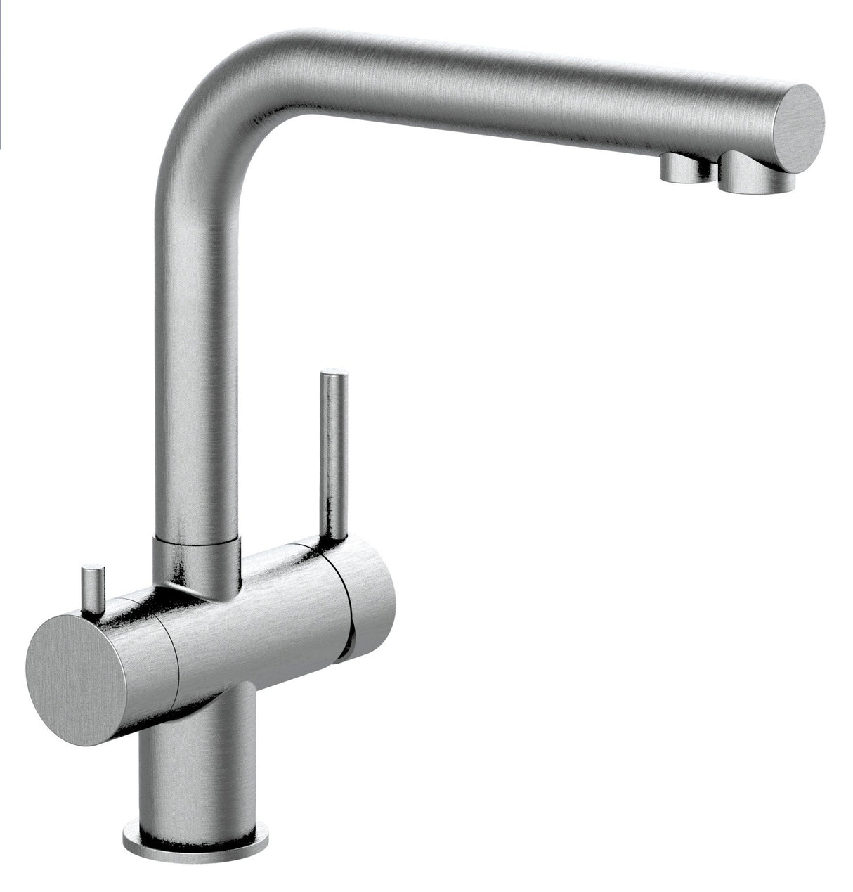 Vizio Niederdruck 3 Wege Wasserhahn Küchenarmatur, Edelstahl Massiv, 360° schwenkbarem L - Auslauf, Gebürstet - UrQuelle