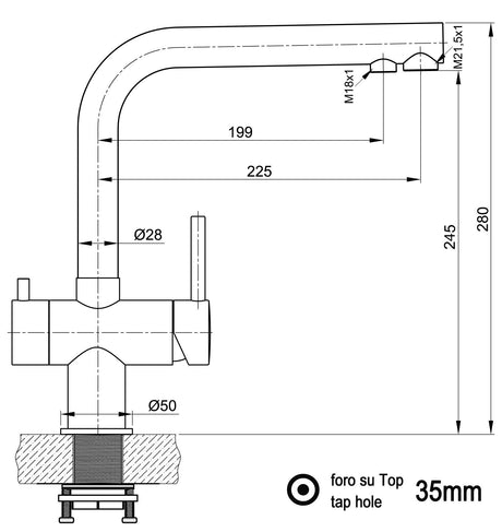 Vizio Niederdruck 3 Wege Wasserhahn Küchenarmatur, Edelstahl Massiv, 360° schwenkbarem L - Auslauf, Gebürstet - UrQuelle