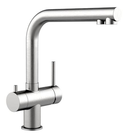 Vizio Niederdruck 3 Wege Wasserhahn Küchenarmatur, Edelstahl Massiv, 360° schwenkbarem L - Auslauf, Gebürstet - UrQuelle