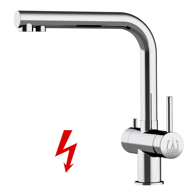 Vizio Niederdruck 3 Wege Wasserhahn Küchenarmatur, Edelstahl Massiv, 360° schwenkbarem L - Auslauf, Hochglanz Poliert - UrQuelle