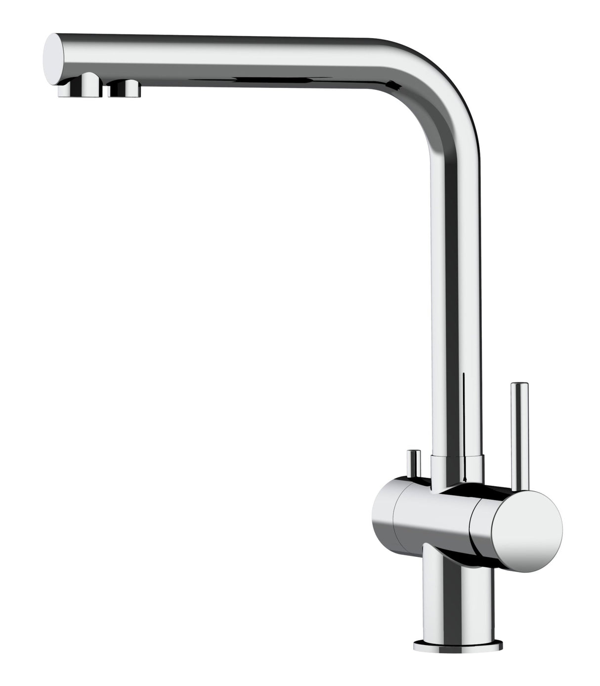 Vizio Niederdruck 3 Wege Wasserhahn Küchenarmatur, Edelstahl Massiv, 360° schwenkbarem L - Auslauf, Hochglanz Poliert - UrQuelle