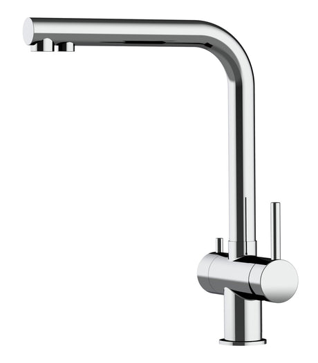 Vizio Niederdruck 3 Wege Wasserhahn Küchenarmatur, Edelstahl Massiv, 360° schwenkbarem L - Auslauf, Hochglanz Poliert - UrQuelle