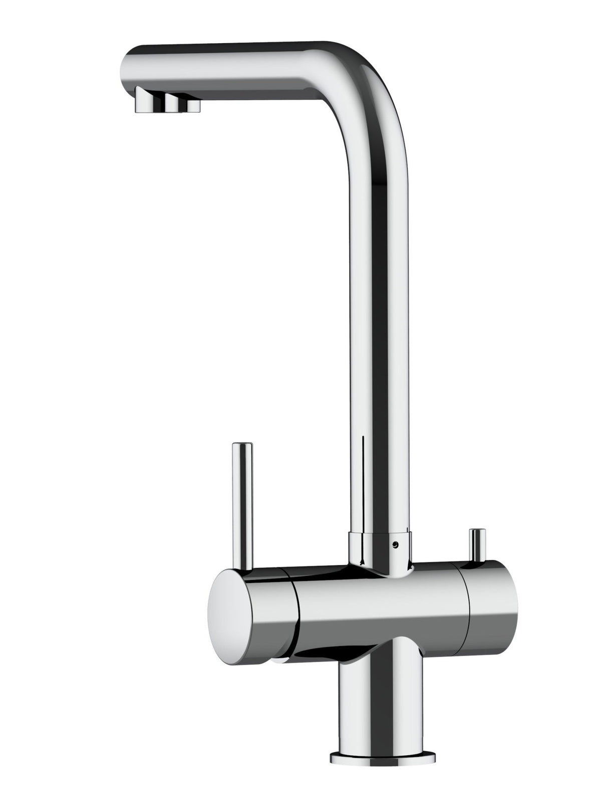 Vizio Niederdruck 3 Wege Wasserhahn Küchenarmatur, Edelstahl Massiv, 360° schwenkbarem L - Auslauf, Hochglanz Poliert - UrQuelle