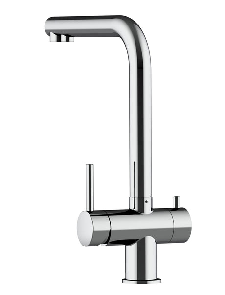 Vizio Niederdruck 3 Wege Wasserhahn Küchenarmatur, Edelstahl Massiv, 360° schwenkbarem L - Auslauf, Hochglanz Poliert - UrQuelle