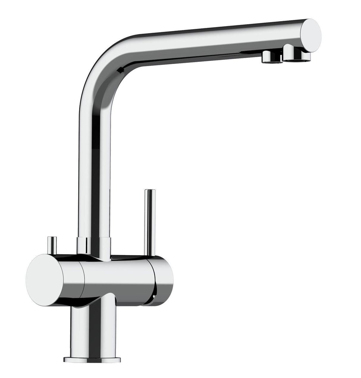 Vizio Niederdruck 3 Wege Wasserhahn Küchenarmatur, Edelstahl Massiv, 360° schwenkbarem L - Auslauf, Hochglanz Poliert - UrQuelle