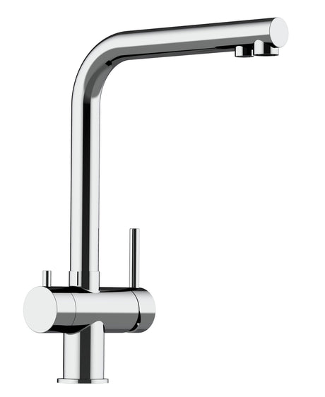 Vizio Niederdruck 3 Wege Wasserhahn Küchenarmatur, Edelstahl Massiv, 360° schwenkbarem L - Auslauf, Hochglanz Poliert - UrQuelle