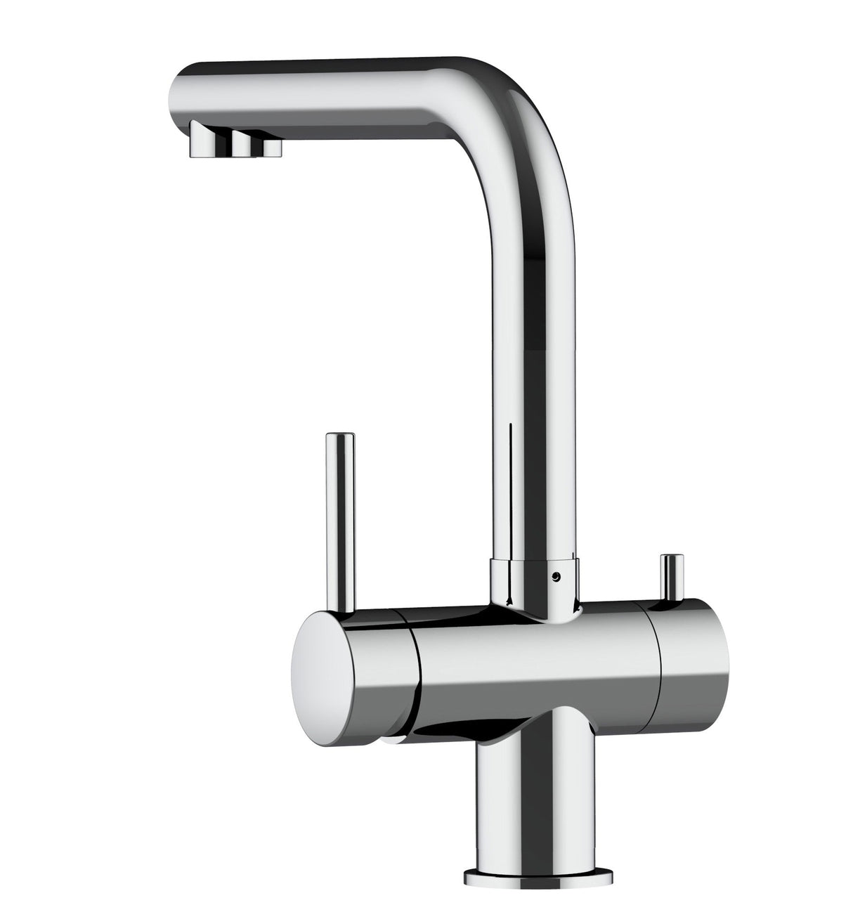 Vizio Niederdruck 3 Wege Wasserhahn Küchenarmatur, Edelstahl Massiv, 360° schwenkbarem L - Auslauf, Hochglanz Poliert - UrQuelle