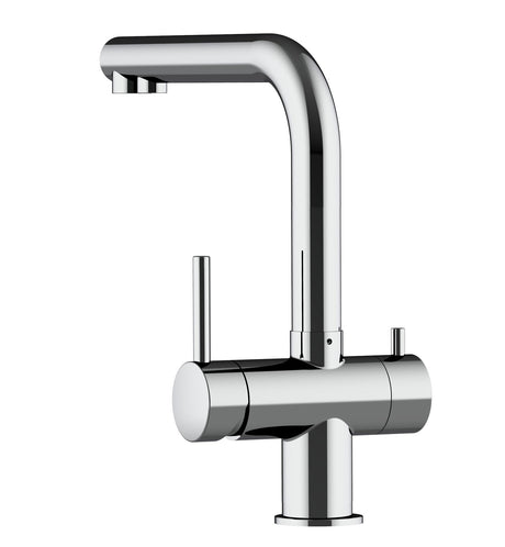 Vizio Niederdruck 3 Wege Wasserhahn Küchenarmatur, Edelstahl Massiv, 360° schwenkbarem L - Auslauf, Hochglanz Poliert - UrQuelle
