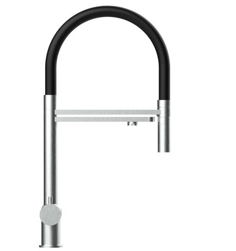 Vizio Niederdruck 3 Wege Wasserhahn Küchenarmatur, Edelstahl Massiv mit 360° schwenkbarem Auslauf, abnehmbare 2 Strahl Handbrause, Gebürstet / Schwarz - UrQuelle