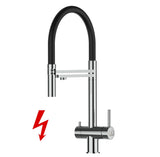 Vizio Niederdruck 3 Wege Wasserhahn Küchenarmatur, Edelstahl Massiv mit 360° schwenkbarem Auslauf, abnehmbare 2 Strahl Handbrause, Hochglanz / Schwarz - UrQuelle