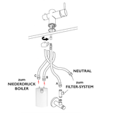 Vizio Niederdruck 3 Wege Wasserhahn Küchenarmatur, Edelstahl Massiv mit 360° schwenkbarem Auslauf, abnehmbare 2 Strahl Handbrause, Hochglanz / Schwarz - UrQuelle