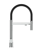 Vizio Niederdruck 3 Wege Wasserhahn Küchenarmatur, Edelstahl Massiv mit 360° schwenkbarem Auslauf, abnehmbare 2 Strahl Handbrause, Hochglanz / Schwarz - UrQuelle