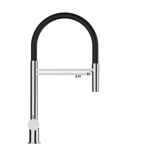 Vizio Niederdruck 3 Wege Wasserhahn Küchenarmatur, Edelstahl Massiv mit 360° schwenkbarem Auslauf, abnehmbare 2 Strahl Handbrause, Hochglanz / Schwarz - UrQuelle