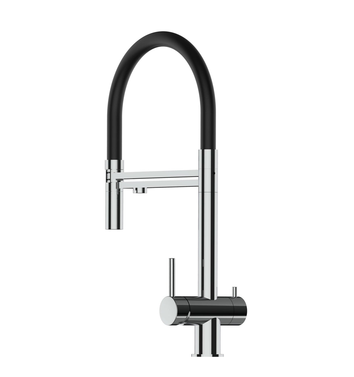 Vizio Niederdruck 3 Wege Wasserhahn Küchenarmatur, Edelstahl Massiv mit 360° schwenkbarem Auslauf, abnehmbare 2 Strahl Handbrause, Hochglanz / Schwarz - UrQuelle