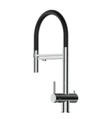 Vizio Niederdruck 3 Wege Wasserhahn Küchenarmatur, Edelstahl Massiv mit 360° schwenkbarem Auslauf, abnehmbare 2 Strahl Handbrause, Hochglanz / Schwarz - UrQuelle